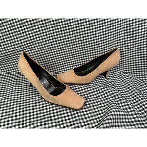 Vintage Prada Beige Cream Leather Pump Square Toe Pump Heel Shoe Size 37